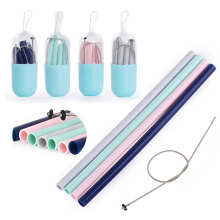 Silicone Original Reusable Collapsible Folding Portable Customized Straw For Traveling With Portable Case and Cleaning Brush